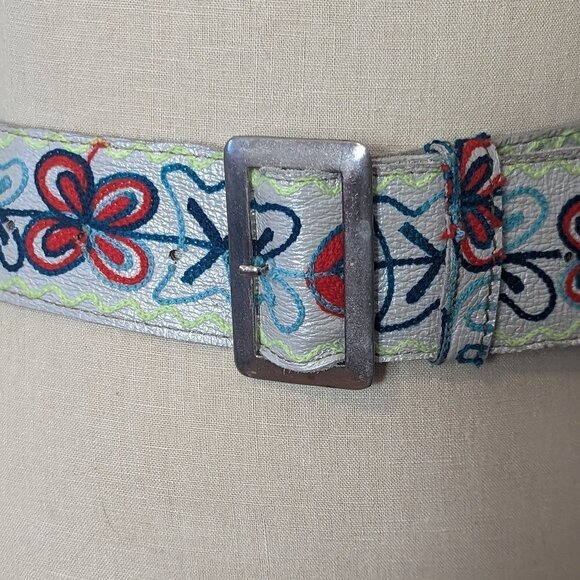Embroidered Belt MCM Leather Folk Art Floral Boho Mid Century Festival Vintage‎ main image 9